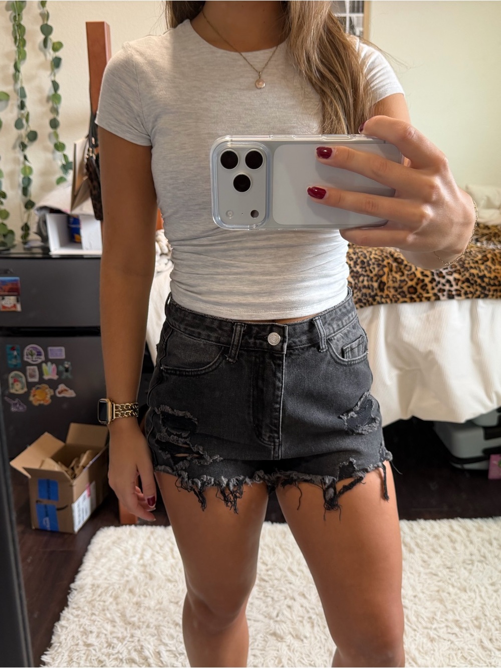 SHEIN black denim cutoff shorts